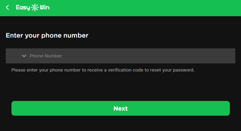 forgot-password Reset password form with phone number field