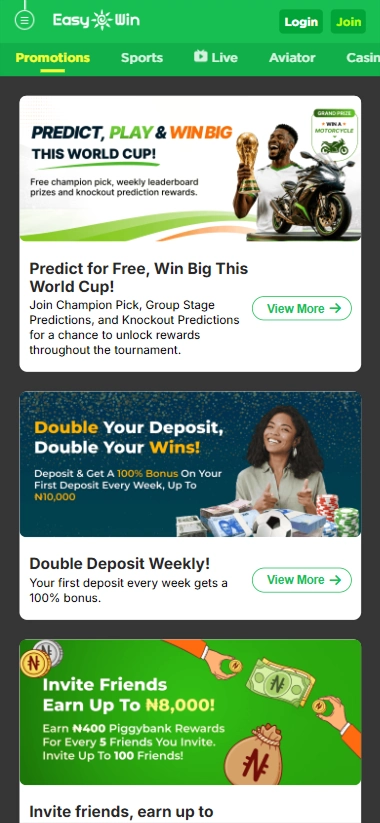 screen-2 Mobile promotions page with three bonus banners